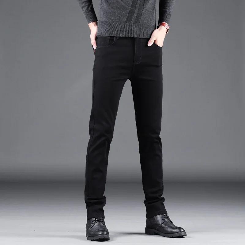 Jean Slim noir pur pour hommes, pantalon droit élastique, mode Business, loisirs, Vintage coréen, De