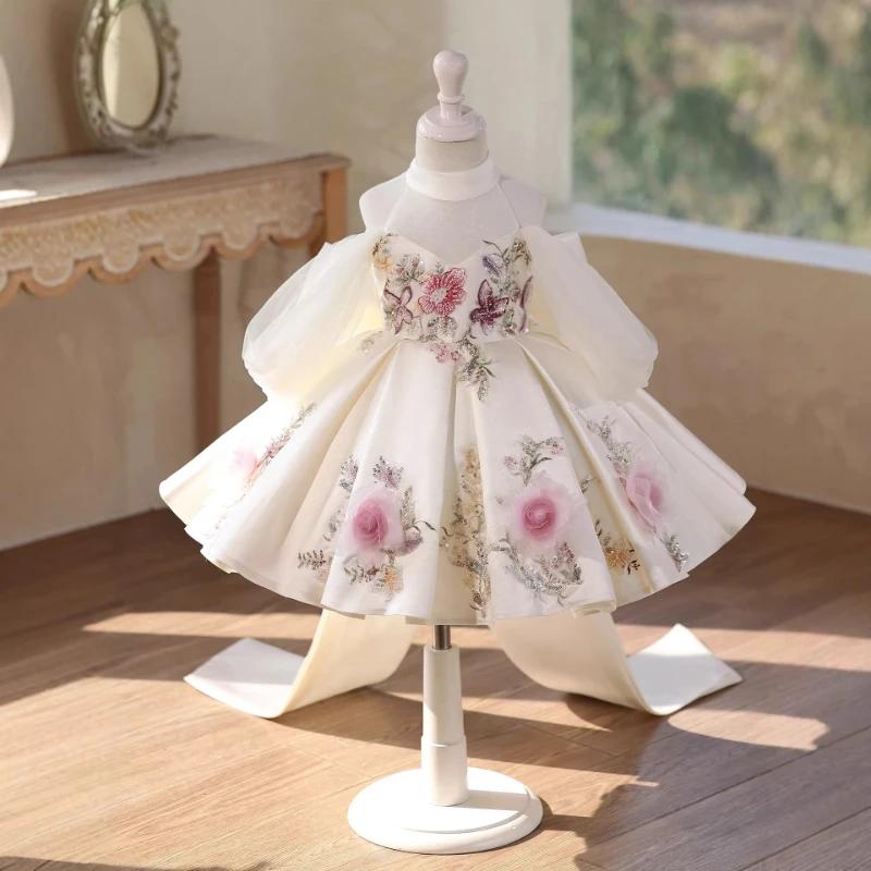 Robe de Princesse Florale pour Filles 2026 – Tenue de Cérémonie pour Anniversaire, Spectacle, Fête,