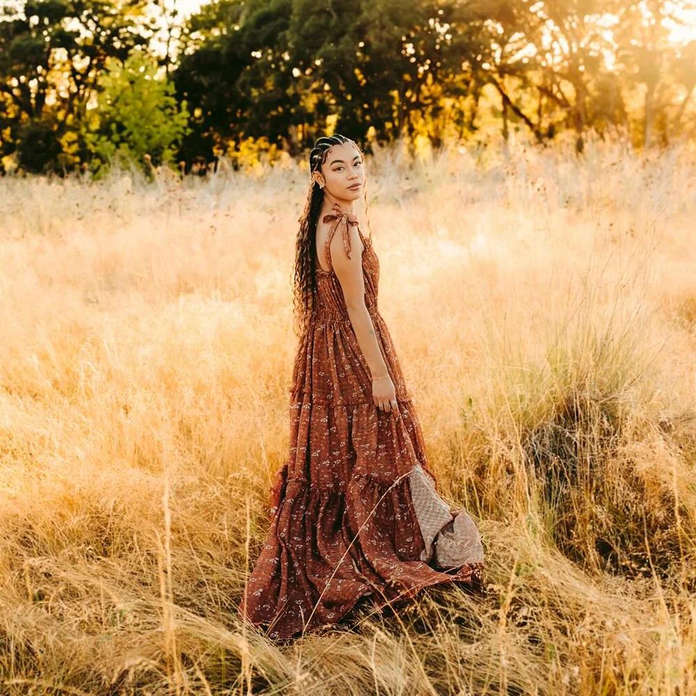 Robe de photographie pour femmes, élégante, en tissu de coton imprimé, Camisole, robes de photograph