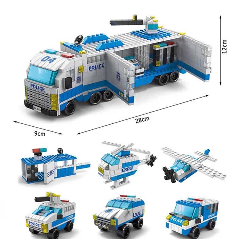 Ensemble de blocs de construction de modèles de ville classiques 6 en 1, voiture de police, voiture