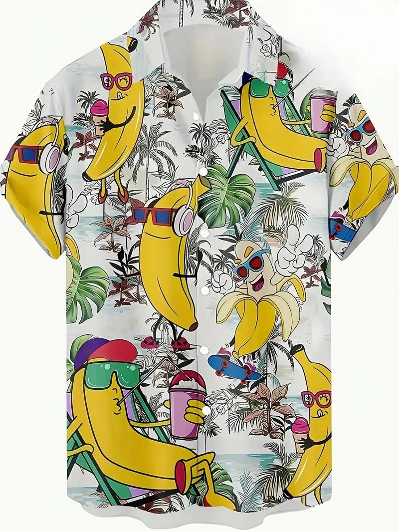 Chemise hawaïenne pour hommes abstraite banane ananas impression 3D t-shirt 2025 drôle fruits été Bl