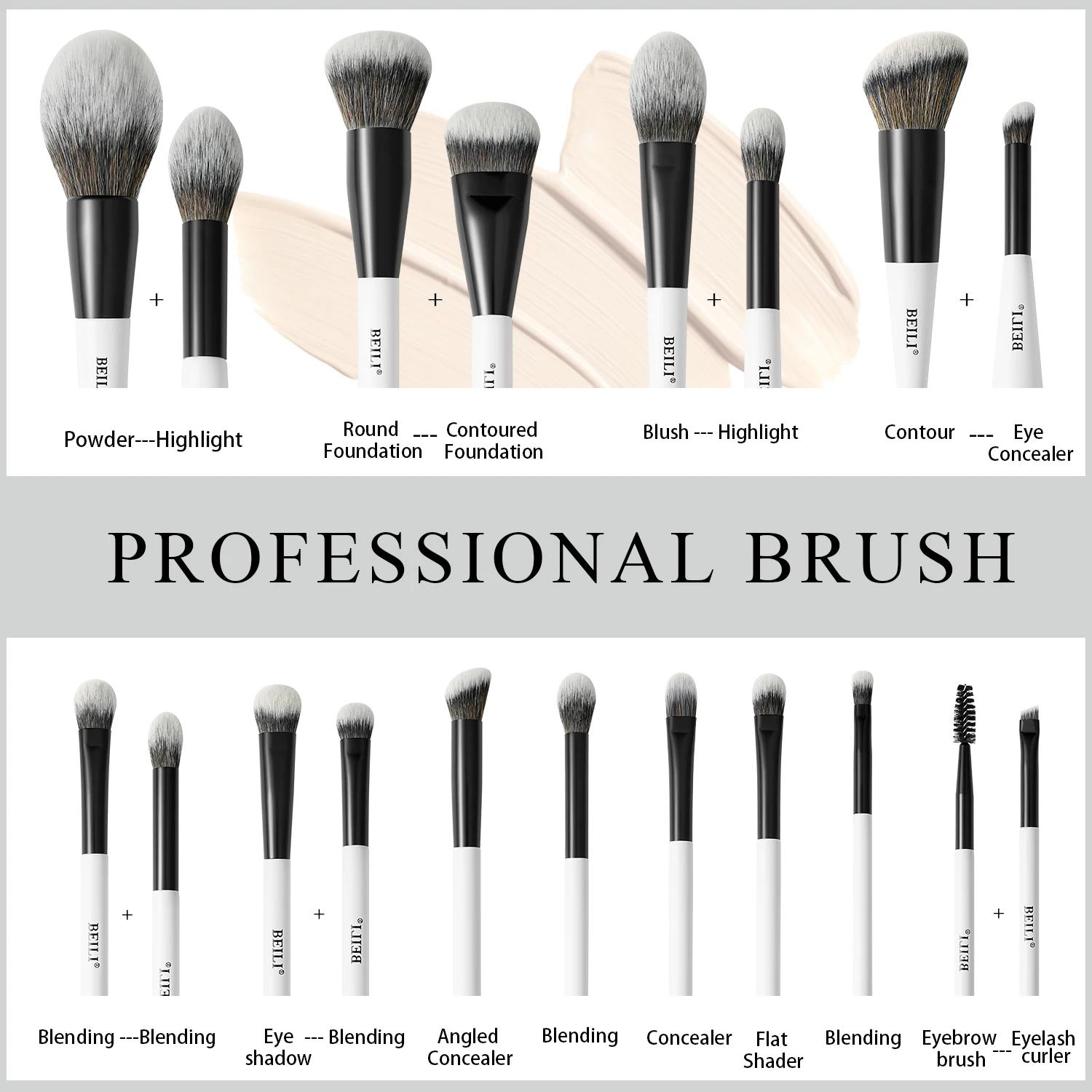 BEILI – ensemble de pinceaux de maquillage professionnels à double extrémité, 12 pièces, pour Contou