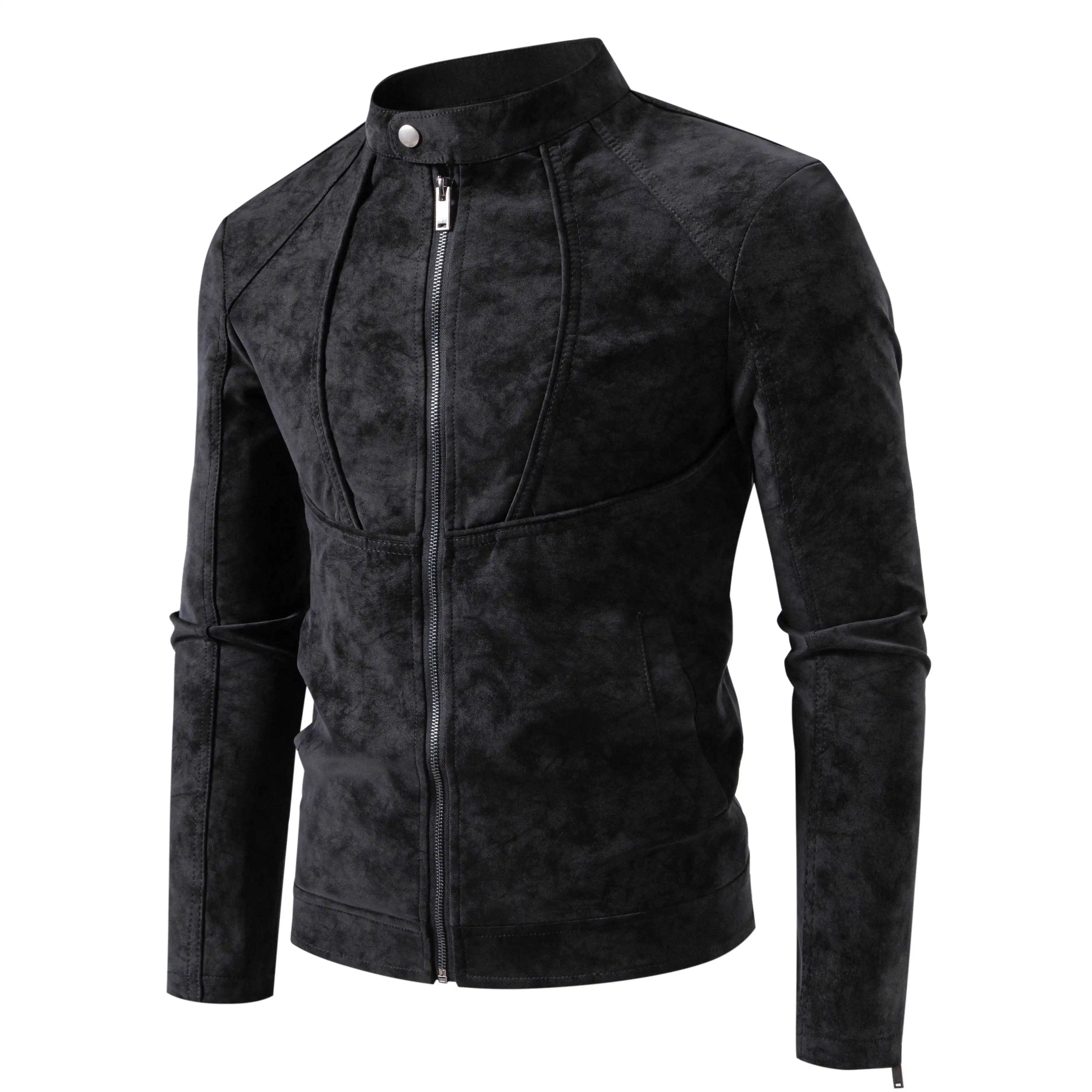 Blouson moto vintage slim fit pour homme, décontracté, à manches longues, coupe ajustée, pour l'auto