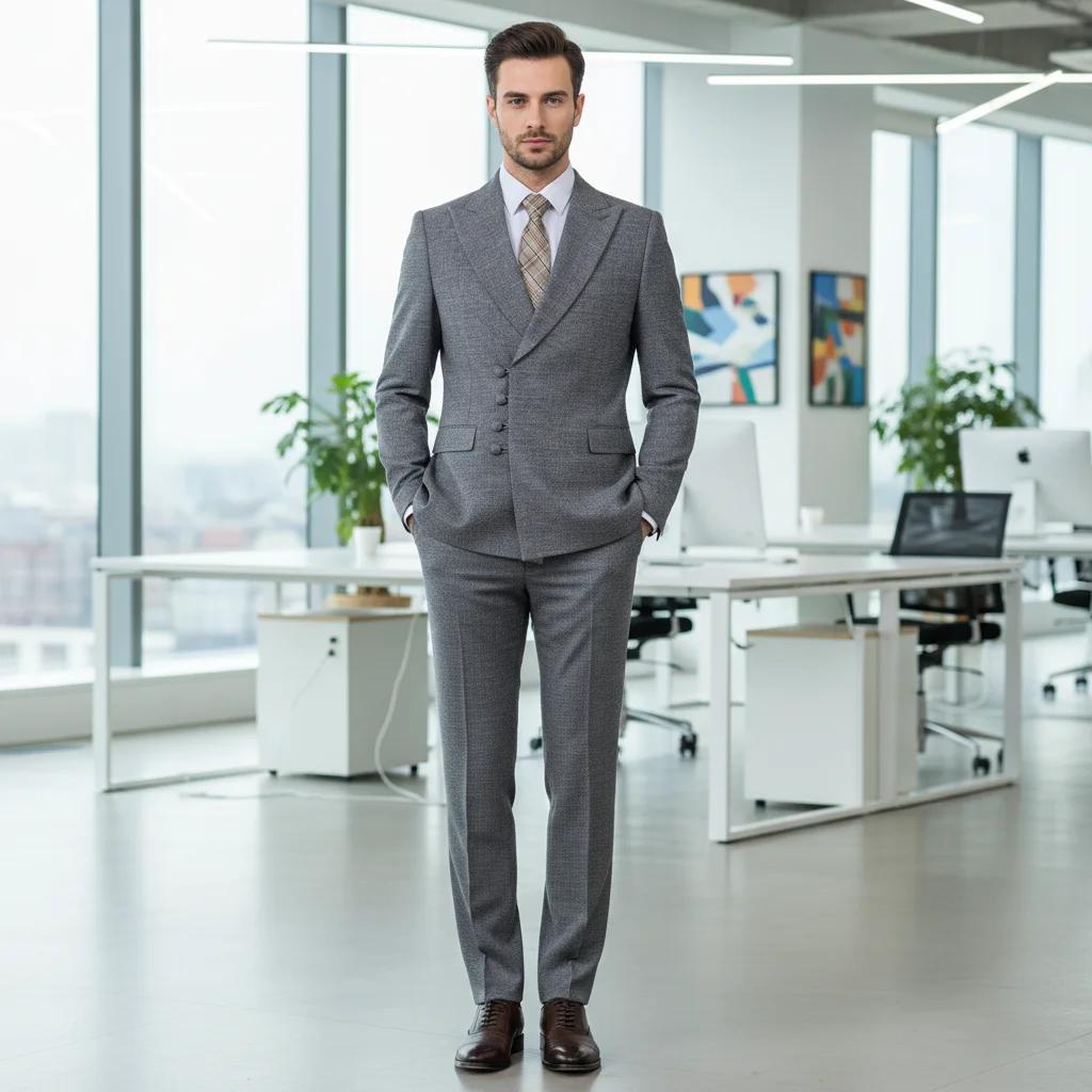 Costume homme élégant ST Cassy pour mariage, gris, coupe ajustée, double boutonnage, plusieurs bouto