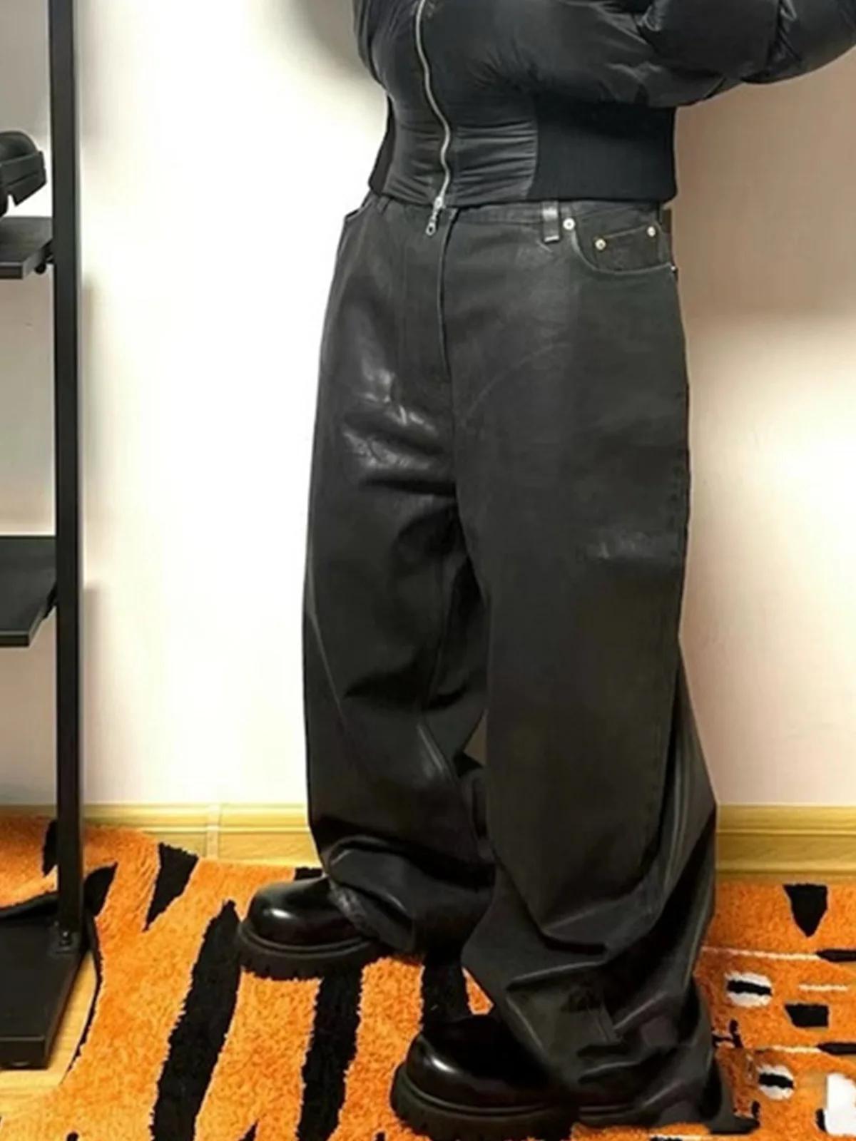 MIJKO hommes jean coton Denim décontracté jambe droite brosse revêtement de cire pantalon noir ZJ086