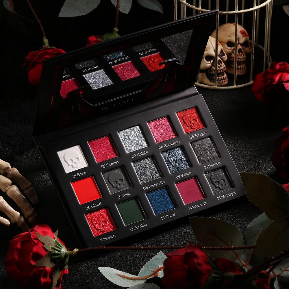 DE'LANCI Palette de fards à paupières rouge noir, maquillage gothique de fard à paupières rouge 15 c