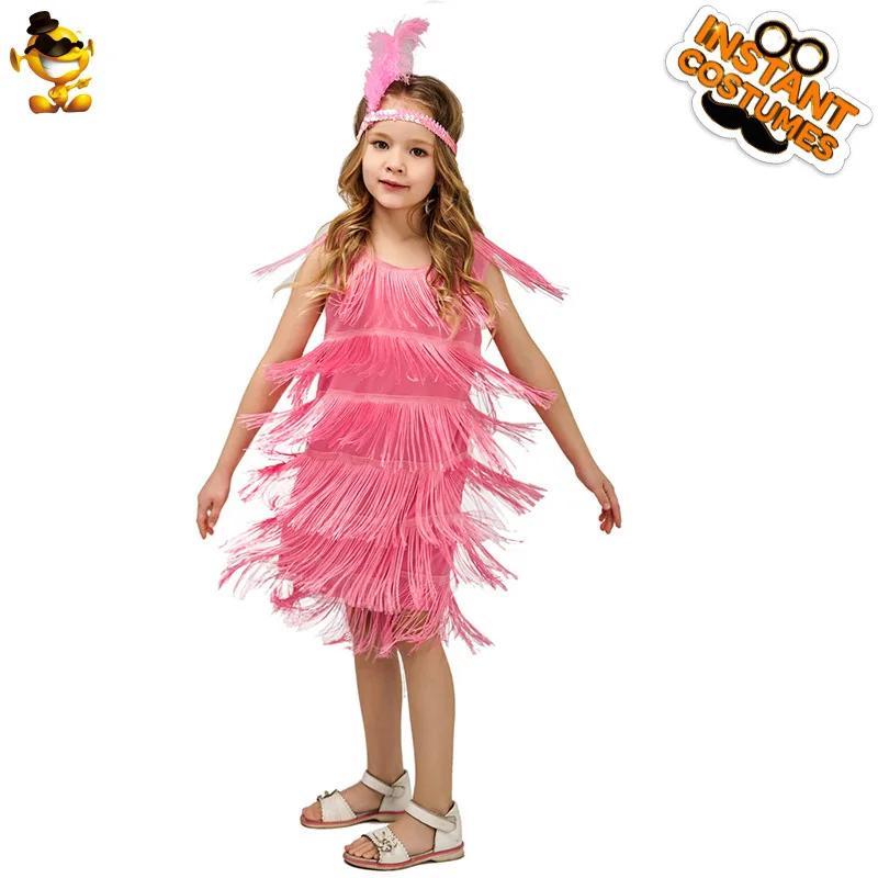 Costume de danse latine vintage pour filles, jupe à franges, robe de danse pour enfants, spectacle s