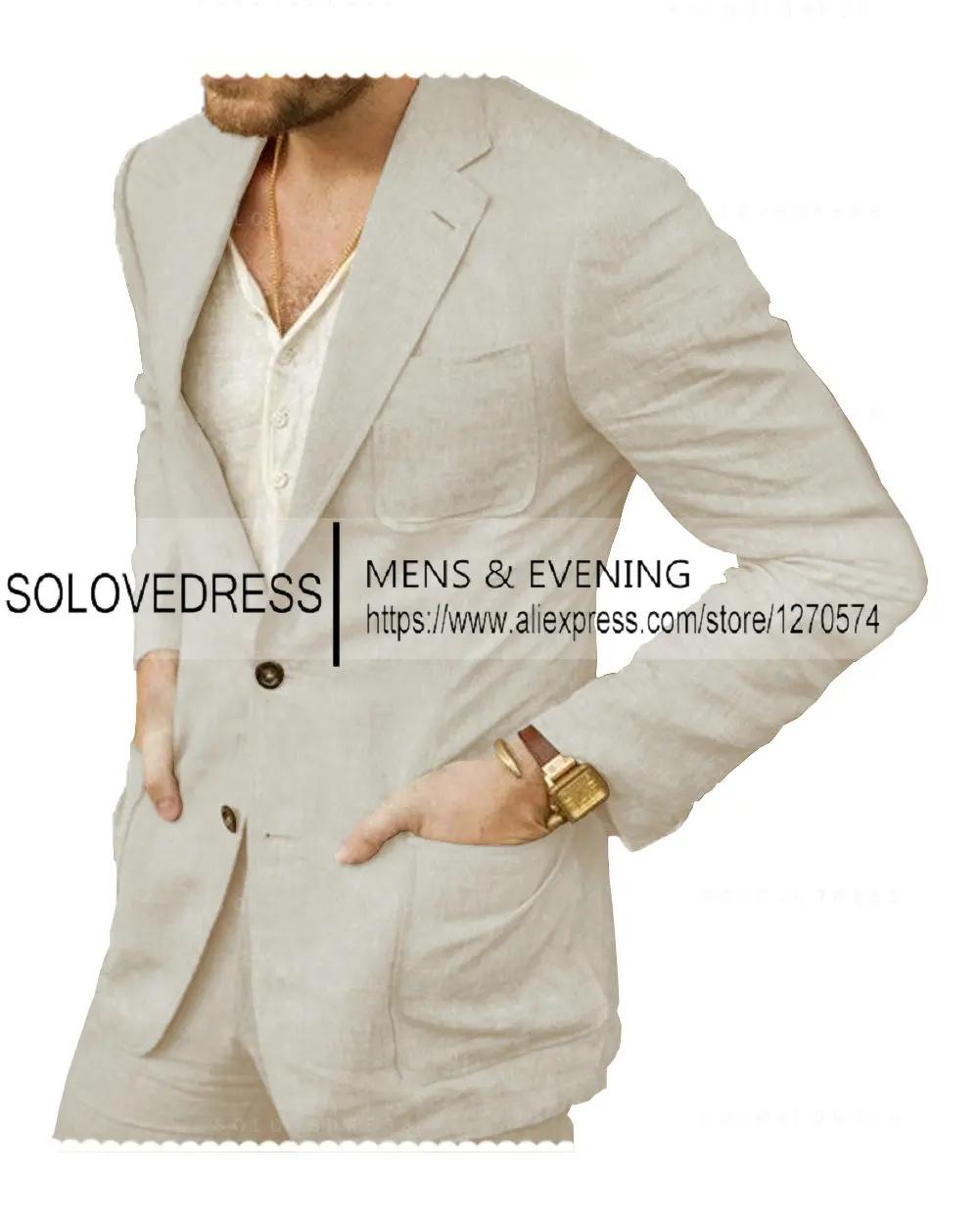 Blazer décontracté en lin imbibé pour homme, pantalon de fête classique, tenues de vacances et de vo