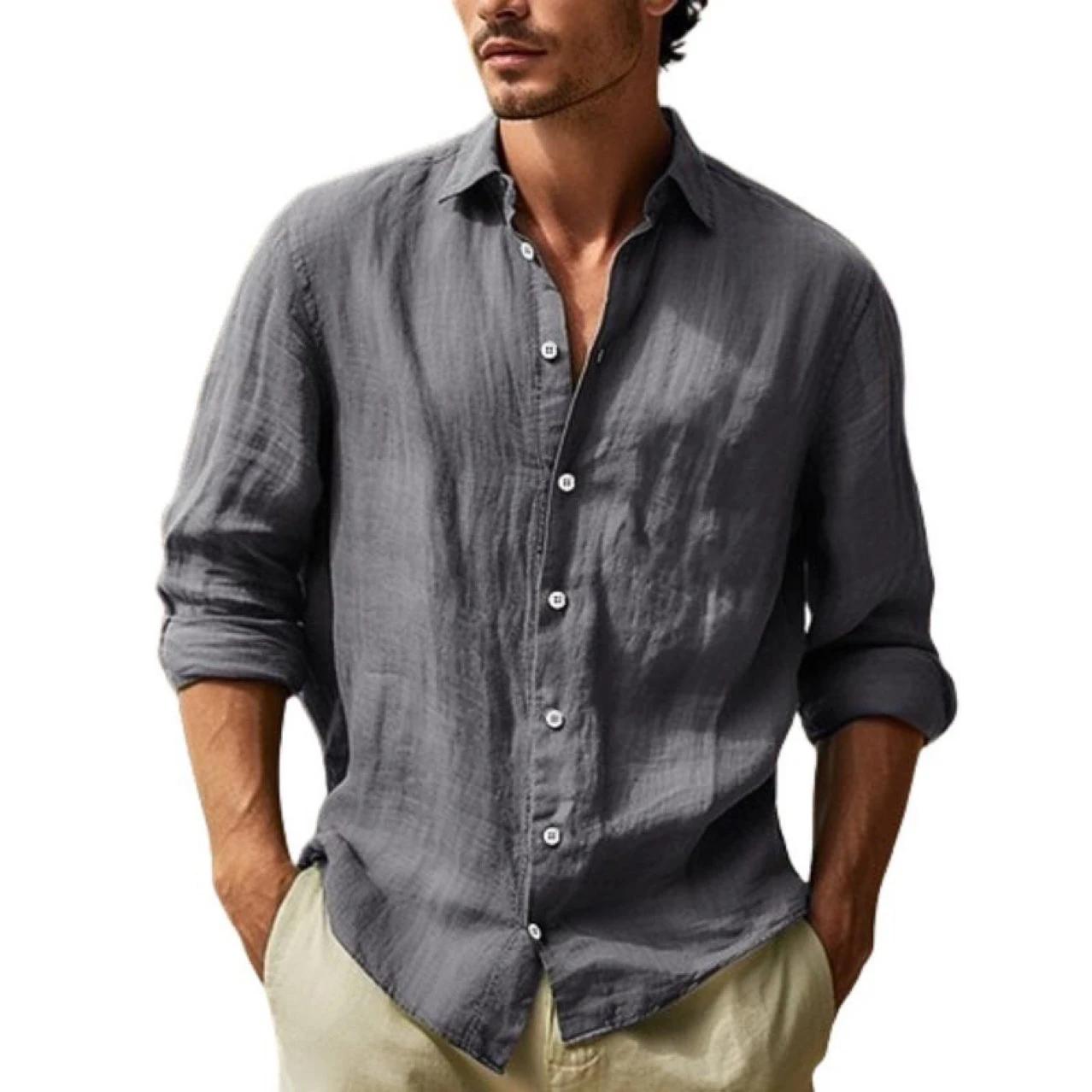 Chemise décontractée en pur coton à manches longues pour hommes, couleur unie, quatre saisons, pour