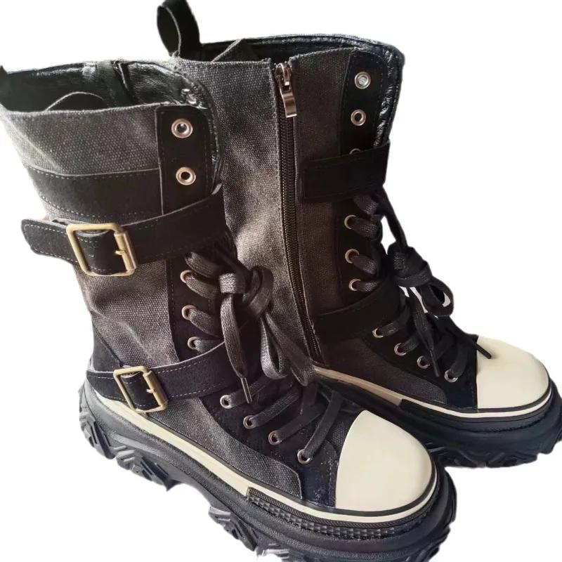 Rock Shoes – bottes de luxe à talons plats pour femme, chaussures de styliste, bout rond, mode autom