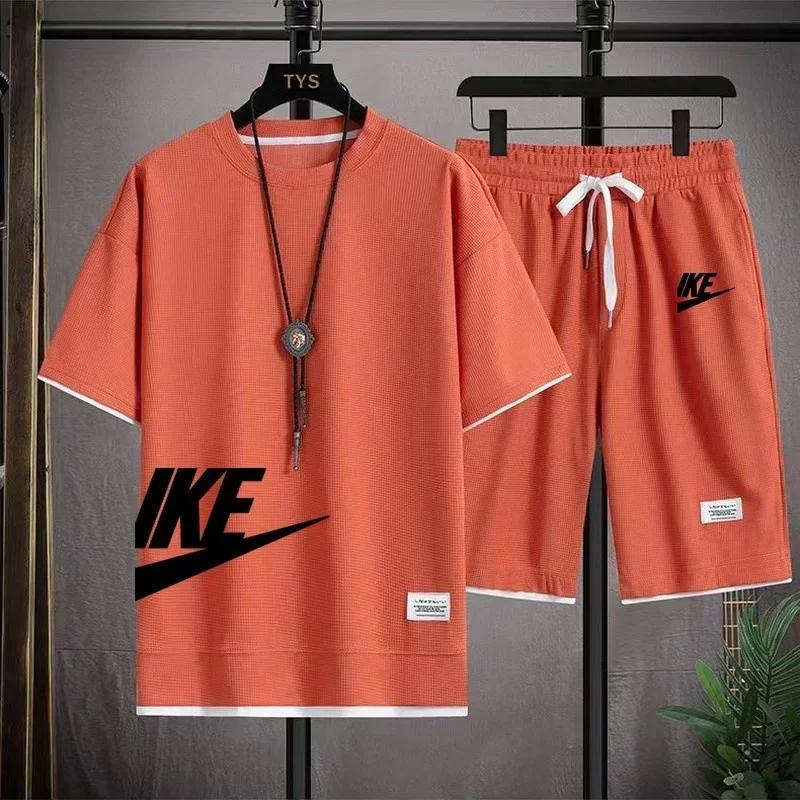 Ensemble de vêtements de sport pour hommes, tendance, décontracté et à la mode, t-shirt à manches co