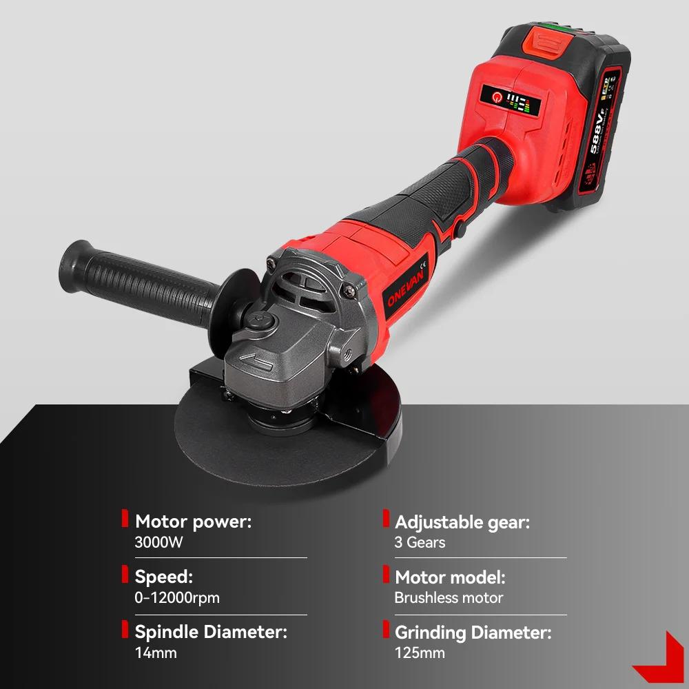 ONEVAN 125MM meuleuse d'angle électrique sans brosse 2in1 polissage 3000W M14 Cutter métal bois outi