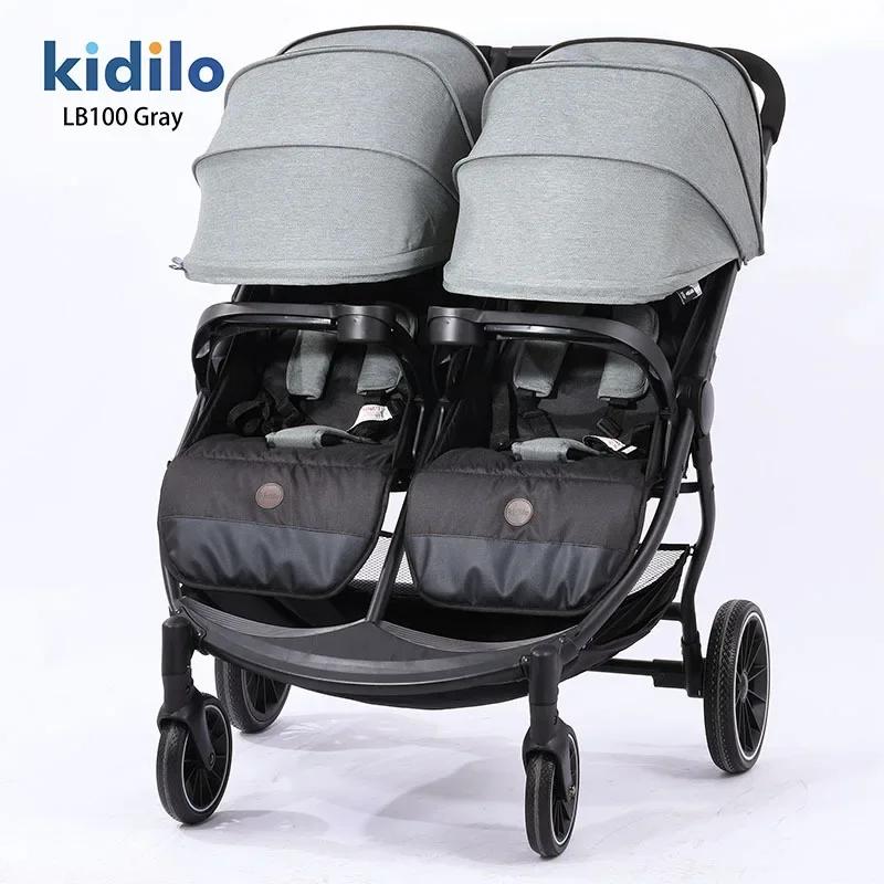 Nouvelle poussette double tout-en-un 2025, convertible assise ou allongée, légère et pliable, avec c