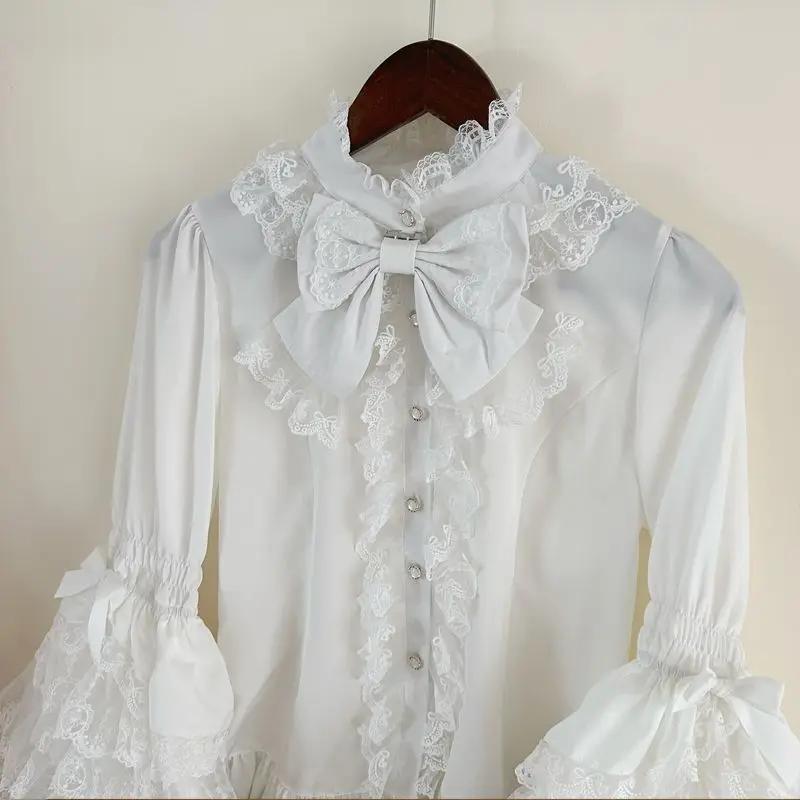Chemise Lolita gothique et douce – Chemisier à volants à manches longues pour robes JSK, haut en den