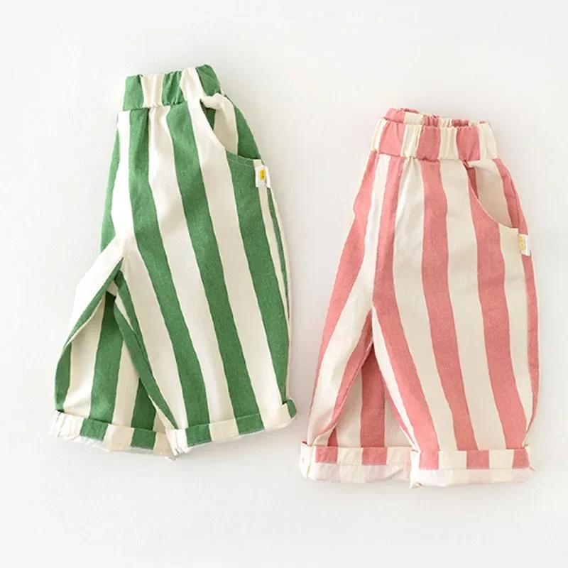 Automne nouveau garçon fille enfants lâche rayé pantalons décontractés bébé poches mode pantalon enf