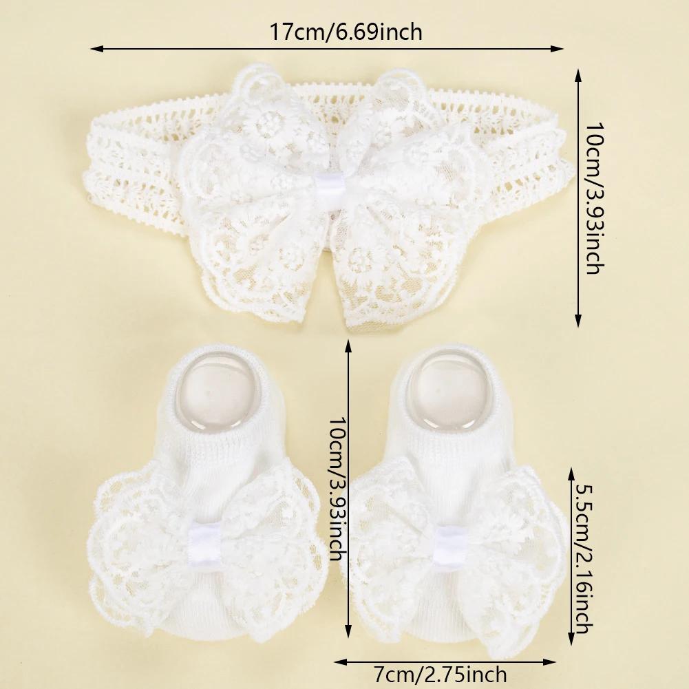 3 pièces/ensemble crème dentelle bébé bandeaux et chaussettes nouveau-né princesse filles large stra