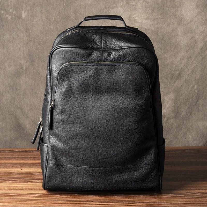 Sac à dos en cuir véritable pour homme, accessoire de bonne qualité, à la mode, pour l'école, tous l