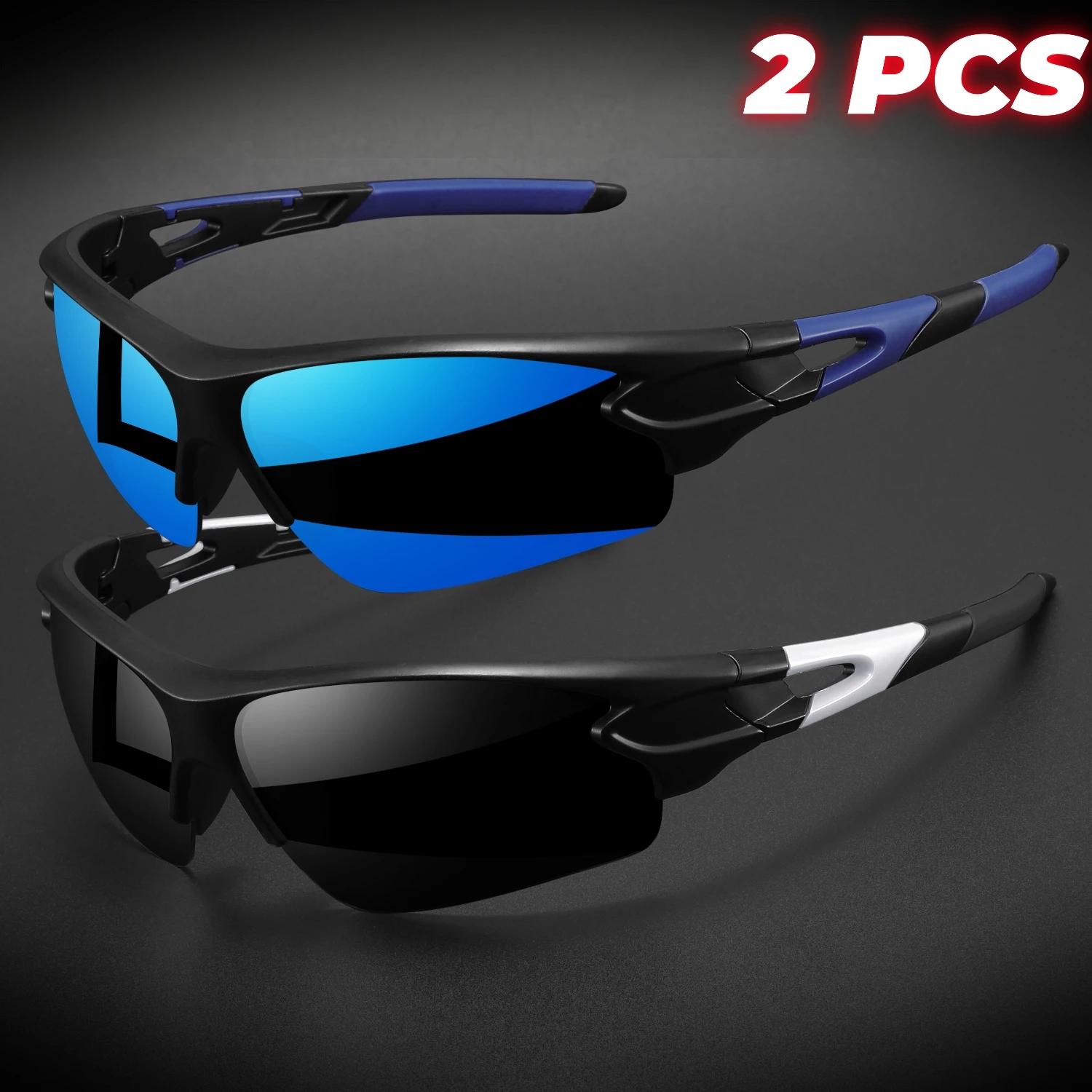2 pièces nouvelles lunettes de soleil de sport enveloppantes semi-sans monture légères pour le cycli