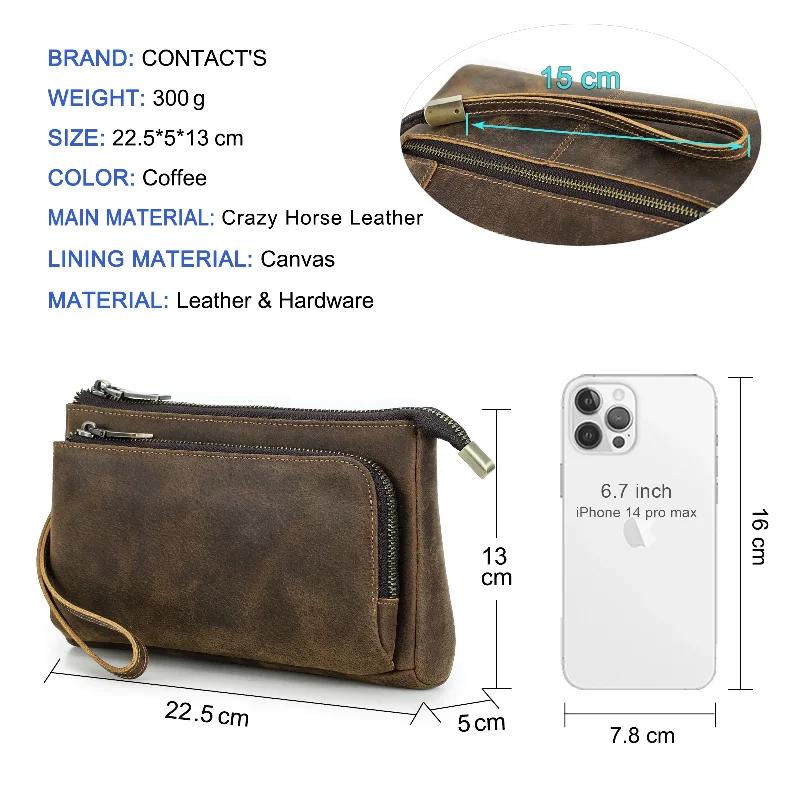 CONTACT'S Pochette Homme en Cuir Véritable, Sac à Main Design, Portefeuille Long, Sac de Voyage pour