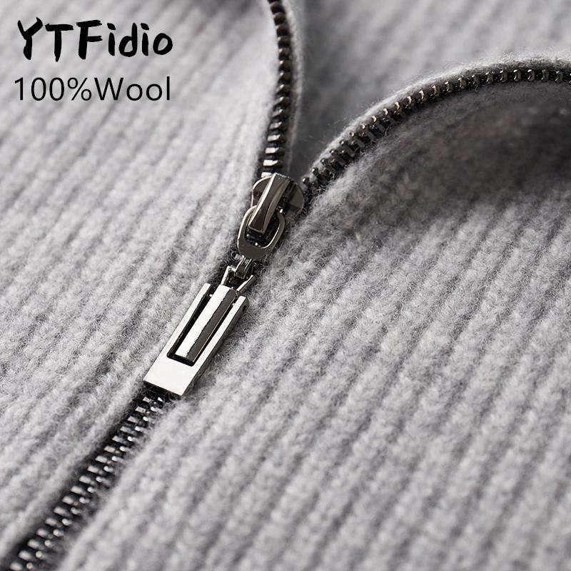 YTFidio-Pull à col mi-haut pour homme, 100% laine, pull à fermeture éclair avec poche, cardigan épai