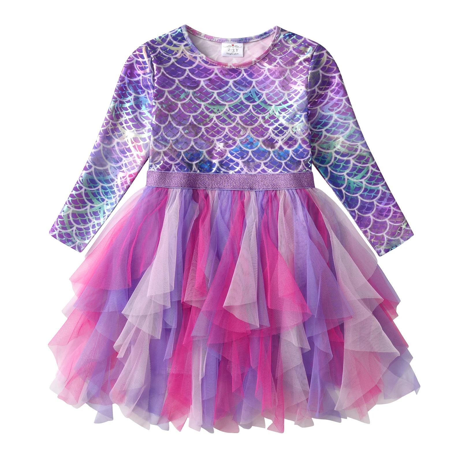 VIKITA-Robe Tutu à Manches sulfpour Fille, Tenue de Princesse, Irrégulière, en Tulle et Maille, Impr