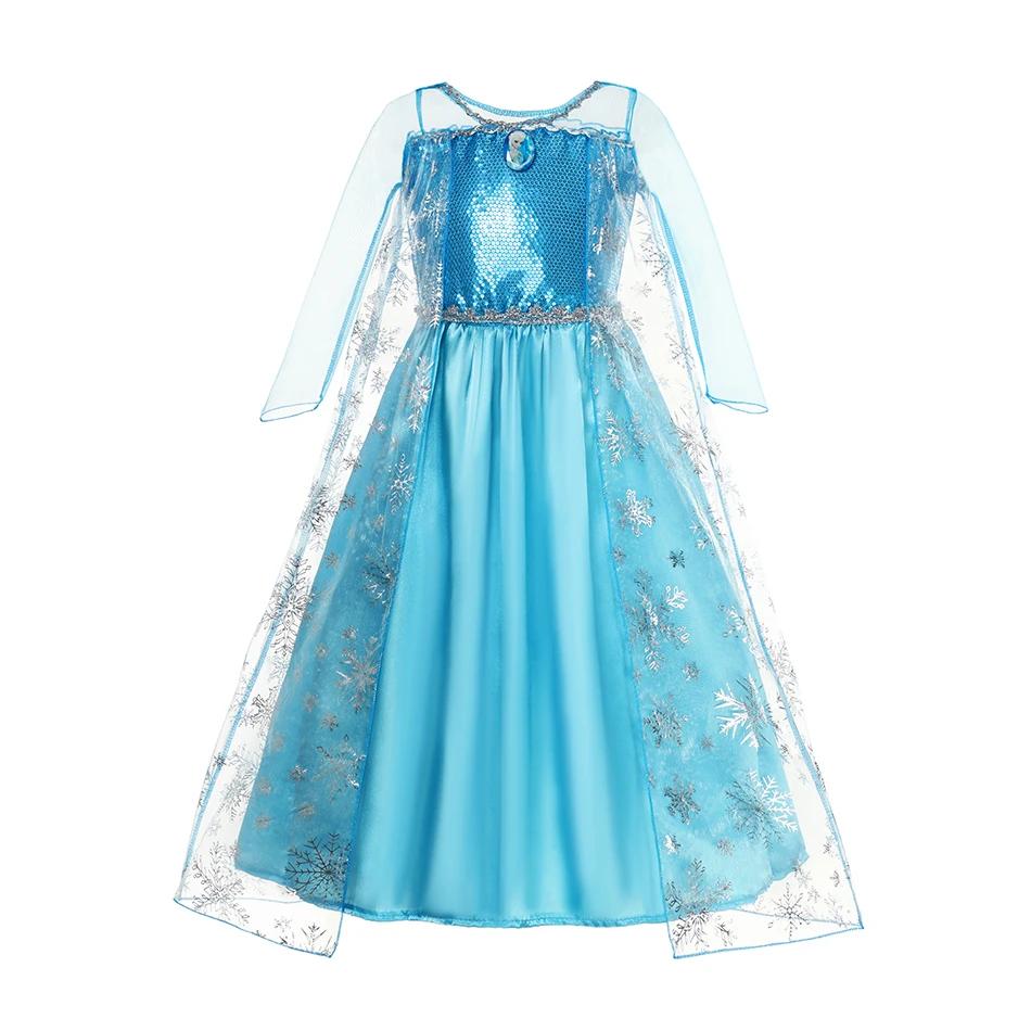 Robe Elsa Cosplay robe de princesse bleu clair à manches longues paillettes enfants robes carnaval f