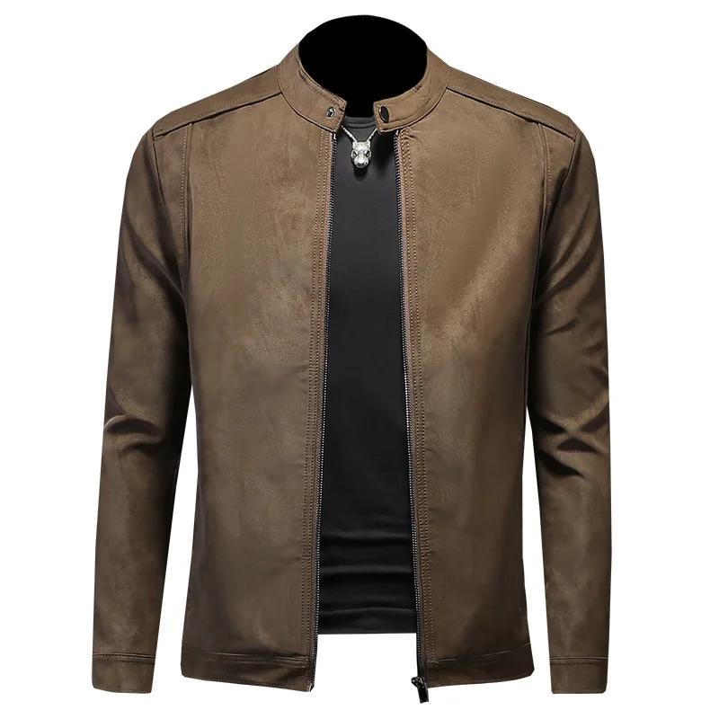 2025 nouvelle veste en cuir coupe ajustée de haute qualité, veste en cuir de moto à col montant déco