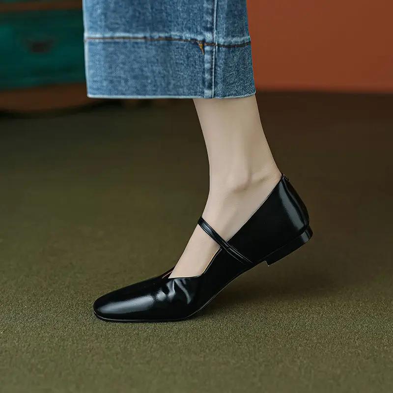 Call TAA-Chaussures plates en cuir véritable pour femme, chaussures de travail rondes, Mary Janes, p