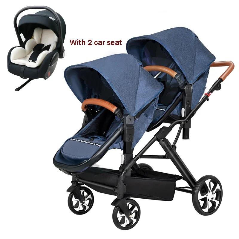 2025 NOUVEAU Poussette double 3 en 1 avec siège auto chariot landau Double Poussette pour deux enfan