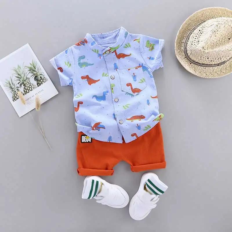 Ensemble 2 pièces pour nourrissons et tout-petits, chemise à col montant et manches courtes, imprimé
