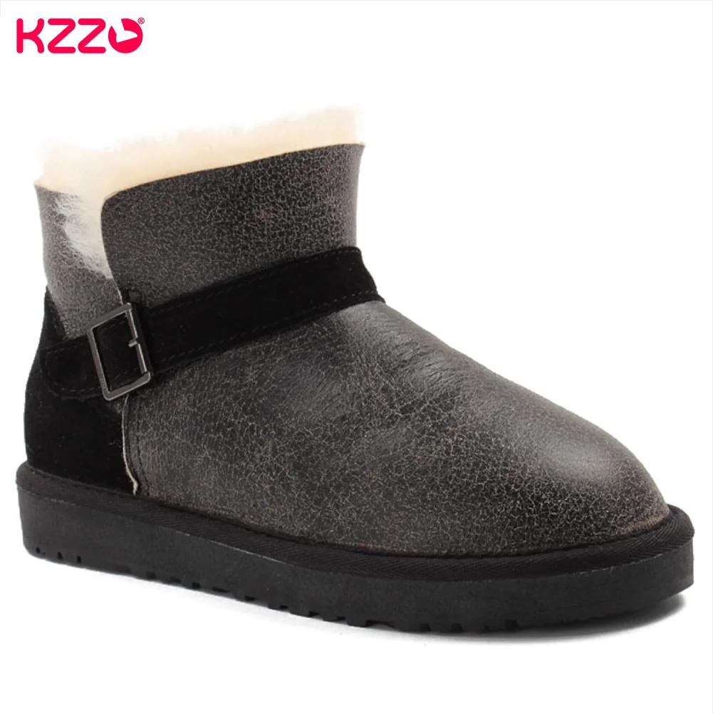 KZZO-Bottes de neige australiennes imperméables pour hommes, cuir de mouton, fourrure naturelle, dou