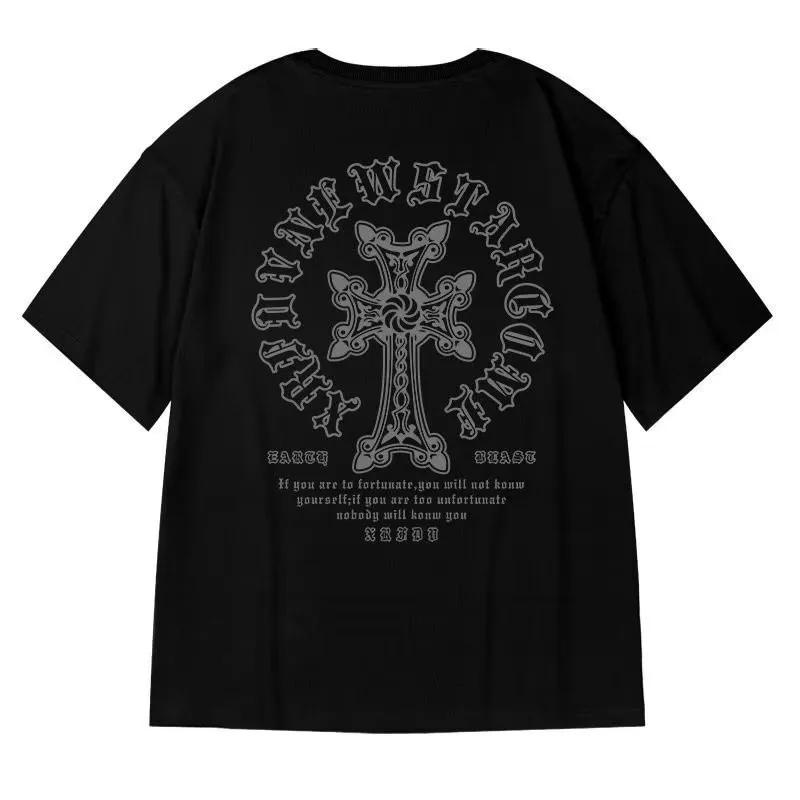 M-8XL T-shirt pour hommes surdimensionné ample et à la mode imprimé croisé T-shirt étudiant jeunesse