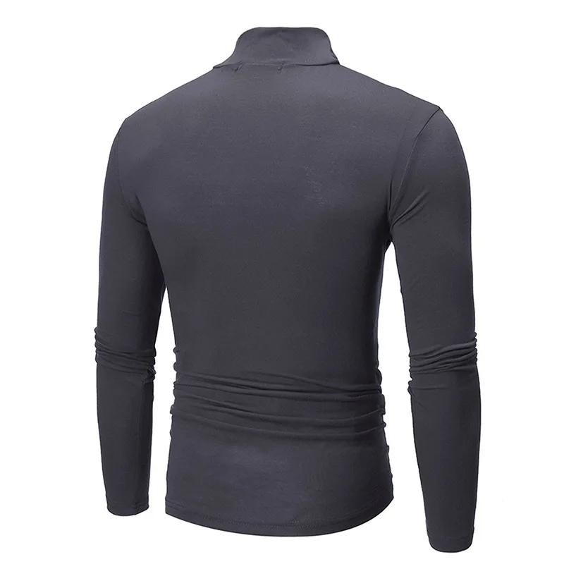 1/2 pièces automne hiver hommes col haut T-shirt coupe ajustée mode haute élastique à manches longue