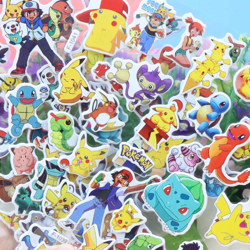 12 autocollants Pokémon Pikachu de dessin animé, mignons, kawaii, imperméables, 3D, en relief, pour