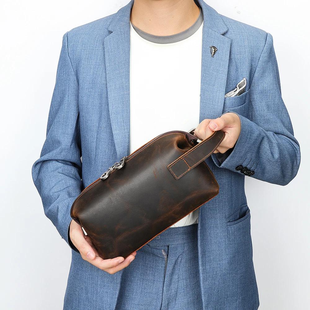 WESTAL Crazy Horse – sacs en cuir pour hommes, avec poignées, poignet de grande capacité, pochette p
