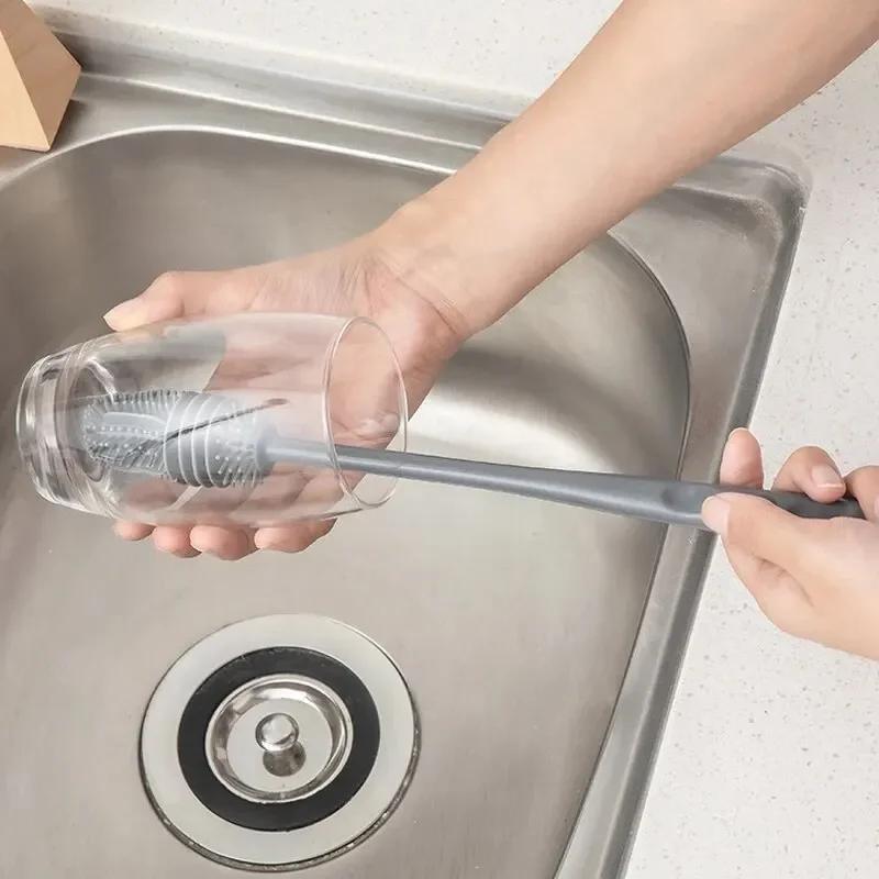 Brosse de nettoyage de bouteilles en Silicone à Long manche, brosse de nettoyage de cuisine, brosse
