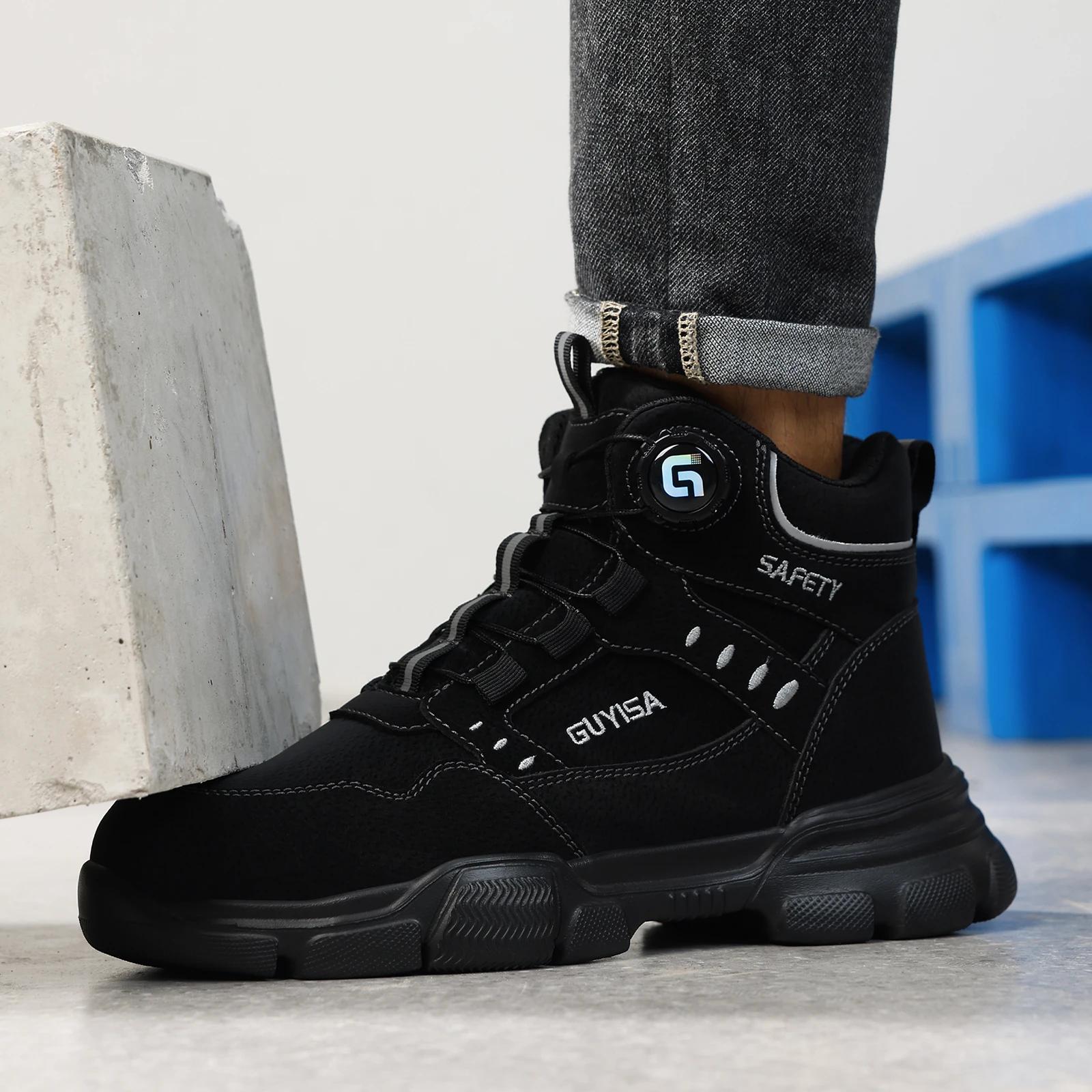 Chaussures de travail GUYISA pour hommes à embout en acier, anti-écrasement et anti-perforation, kak