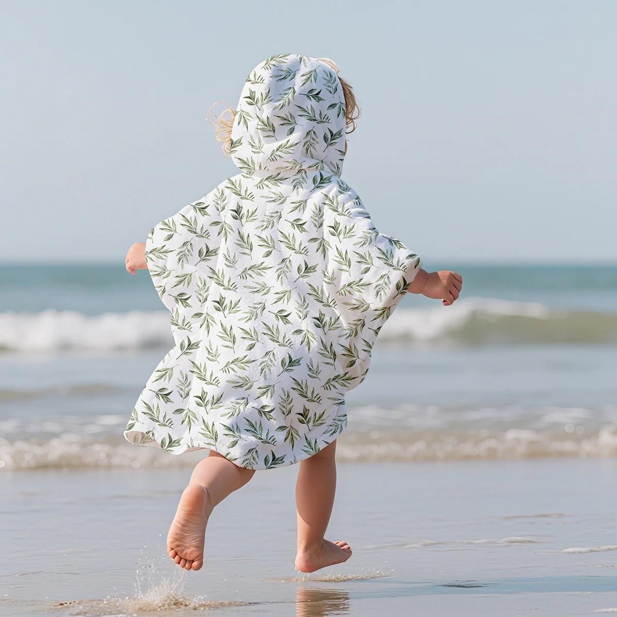 Serviette de plage enfants à capuche - Peignoir bébé surf poncho grande taille dessin animé