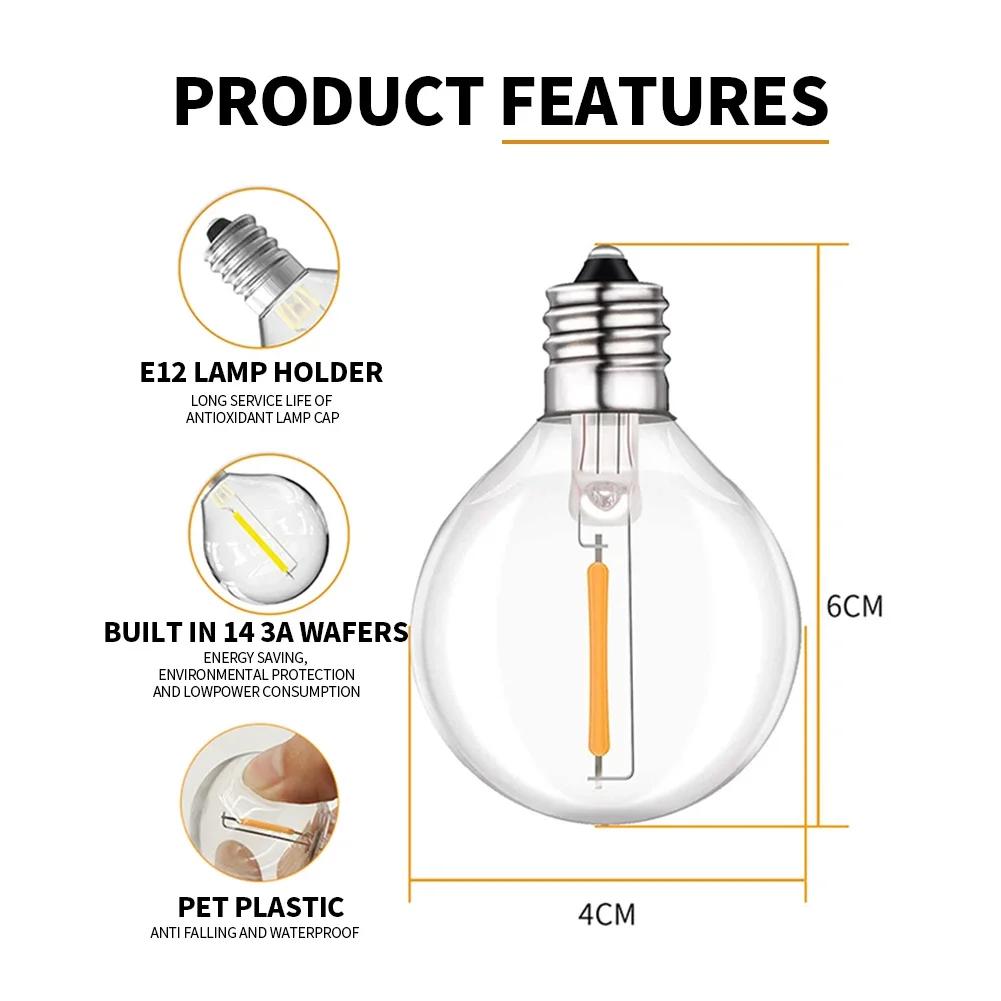 100/50/25ft USB LED lumières 5V 1W G40 ampoule en plastique extérieure étanche tente fée Patio festo