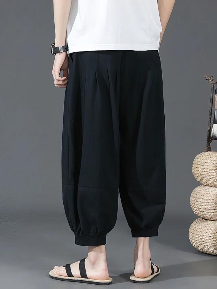 Short d'été en coton et lin pour hommes, Baggy, jambes larges, pantalon Capris décontracté, Sport, c