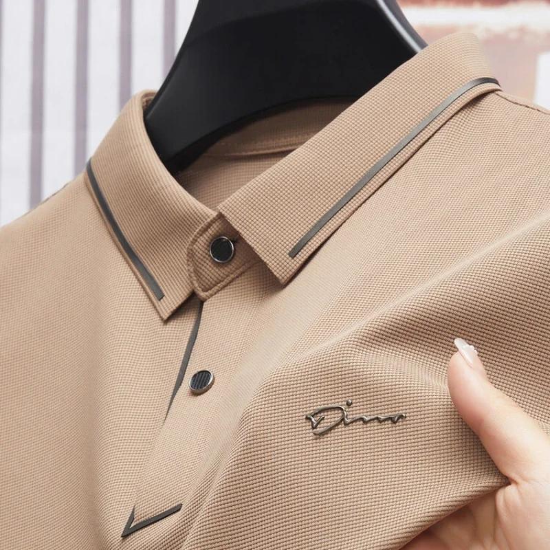 Polo sans couture pour hommes, T-shirt de luxe en tissu Cool, décontracté, Golf, coupe cintrée, col