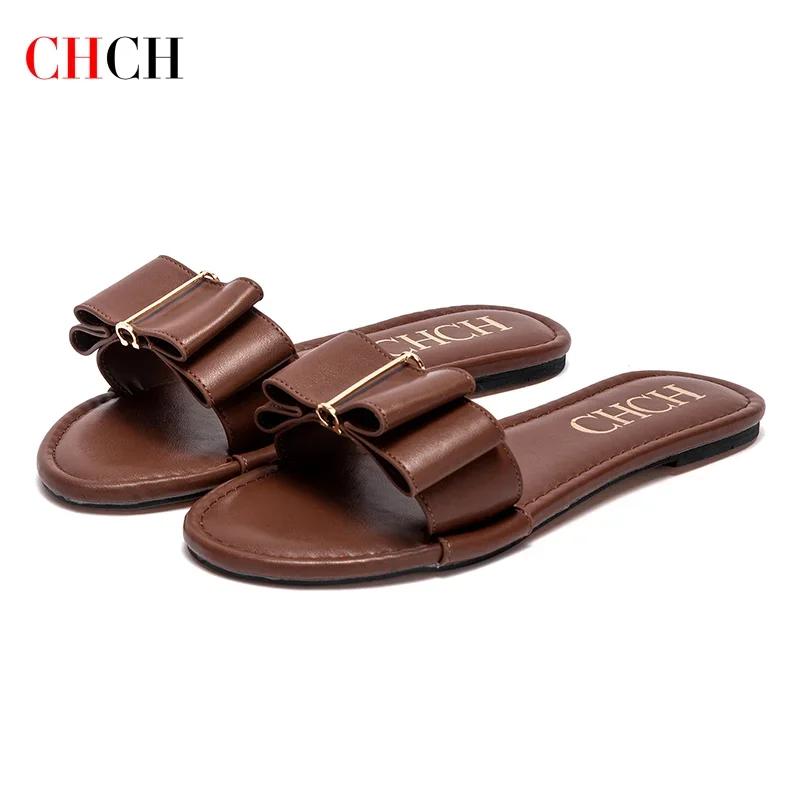 Chaussures plates pour femmes CHCH nouvel été nœud pantoufles décontractées noir chaussures de femme