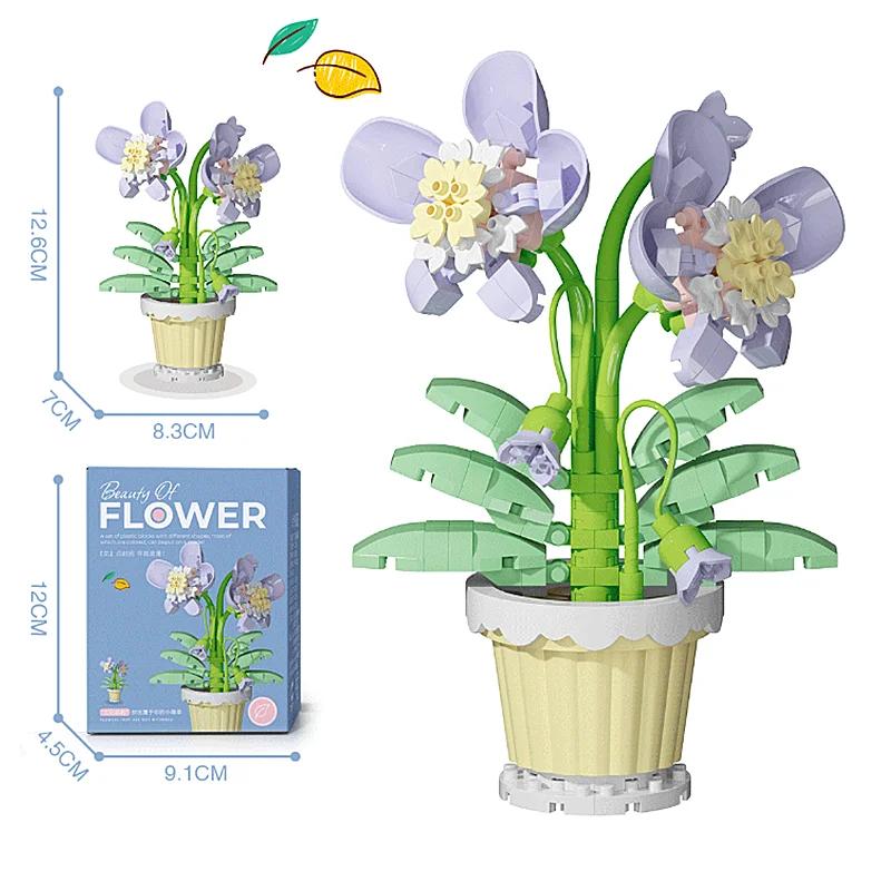 Bouquet de blocs de construction créatif, cadeau en pot de plante de fleur éternelle, plante en pot