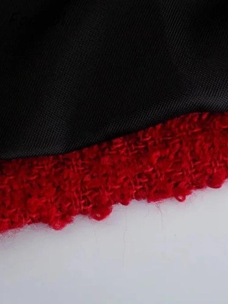 Foridol-Blazer court à double boutonnage et jupe à col rond pour dames, ensembles de bureau, rouge,