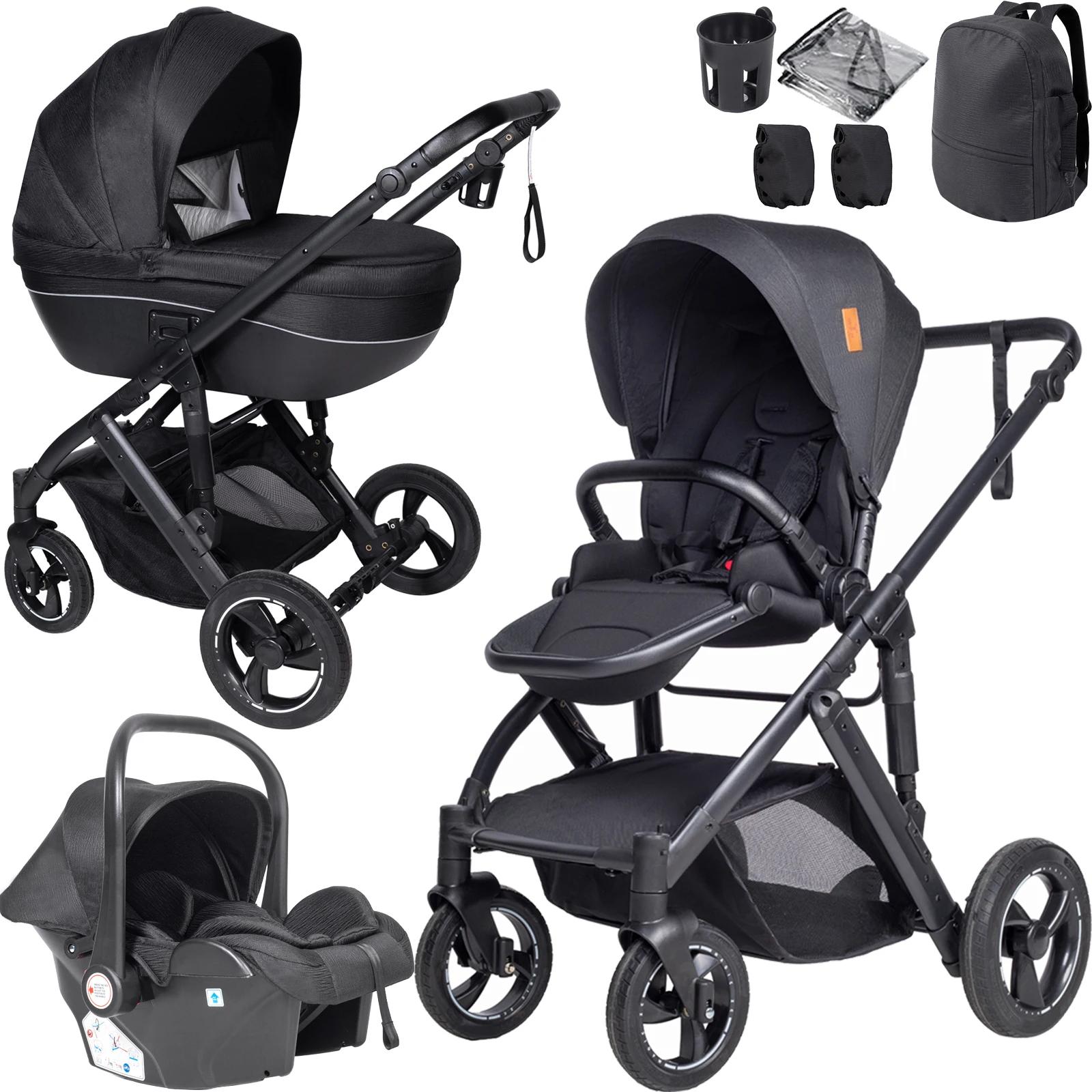 Poussette Bébé 4 en 1 Système de Voyage 3 en 1 avec Nacelle Siège Auto et Siège Optionnel Transforma