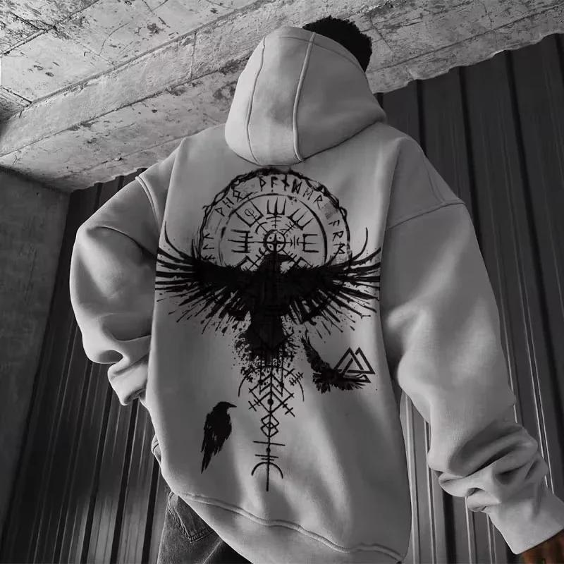 2025 Totem Viking Eagle Print Y2K hommes à manches longues sweat à capuche automne hiver quotidien e
