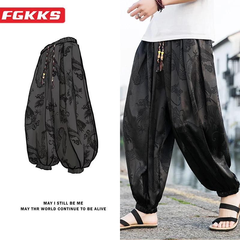 FGKKS 2023 pantalons de marque d'extérieur pour hommes Lce soie Dragon fleur foncée lâche Bloomers h