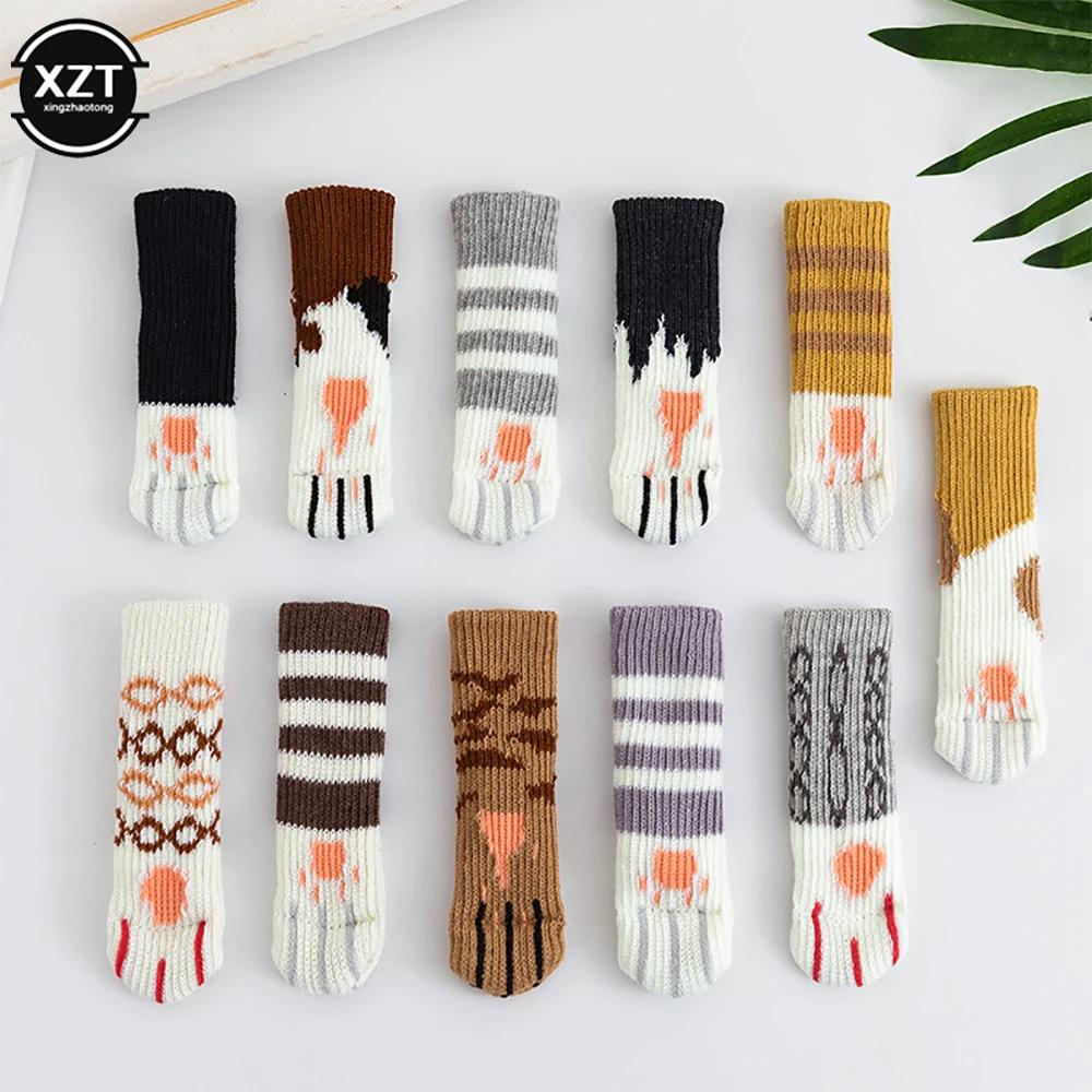Coussinet de pied de Table et de chaise, 4 pièces, chaussettes tricotées, griffe de chat, silencieux
