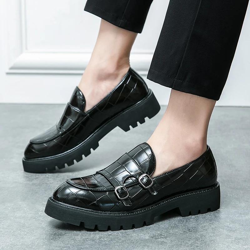 Mocassins à plateforme pour hommes, chaussures classiques décontractées en cuir, robe de mariage, ch