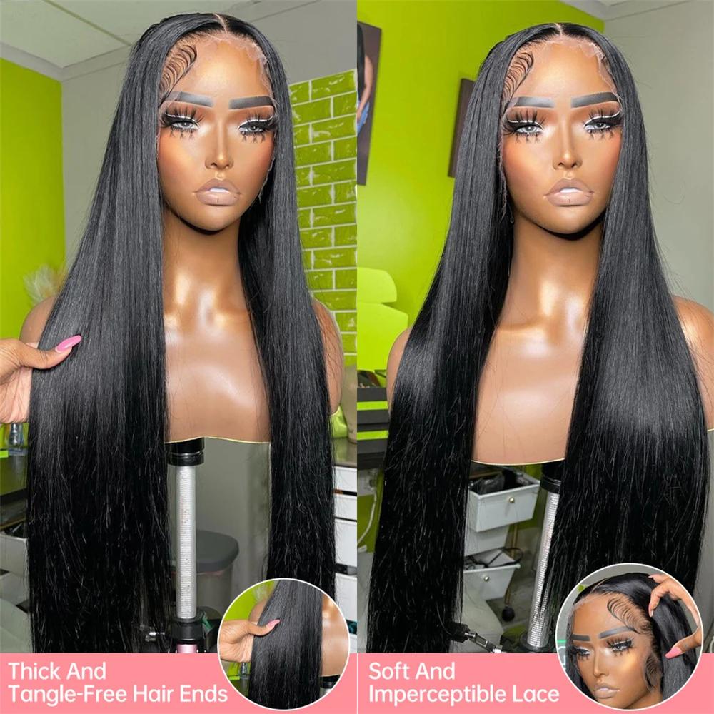 Perruque Lace Frontal Wig 360 transparente, cheveux naturels lisses, 4x4, 13x4, 13x6, 30 32 34 pouce